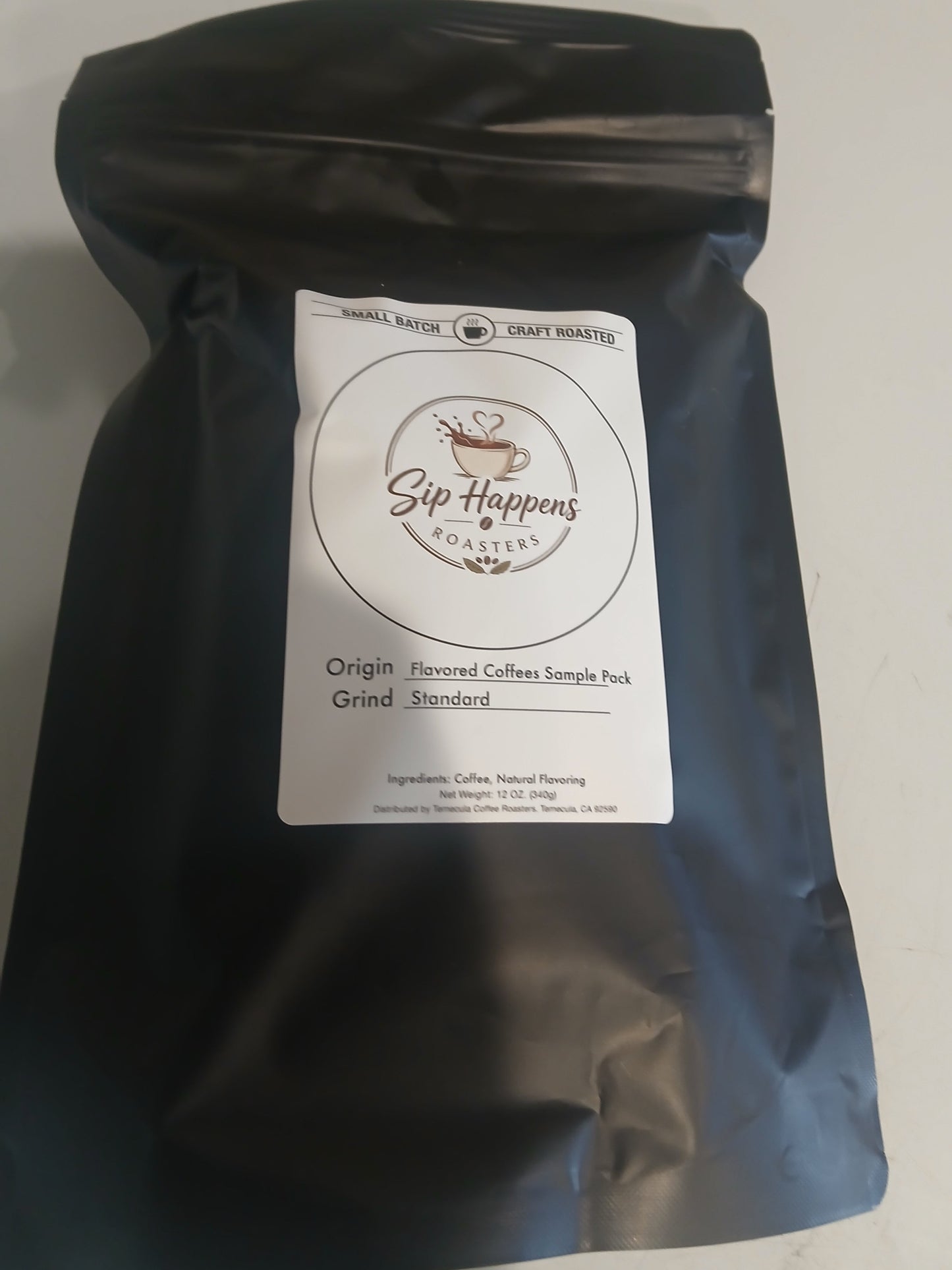 Sip Happens Roasters Flavored Sample Pack French Vanilla, Hazelnut, Caramel, Mocha, Cinnamon Hazelnut and Cinnamon Roll