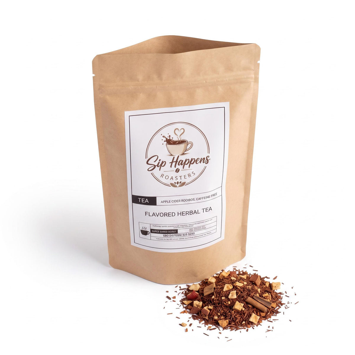 Red South African rooibos needles blended with dried crisp apple pieces and sweet cinnamon