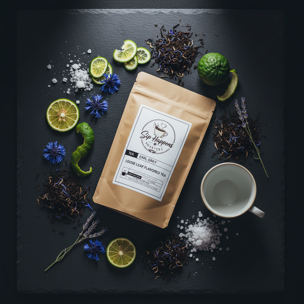 Ceylon black tea leaves infused with natural bergamot oil and vibrant blue cornflowers