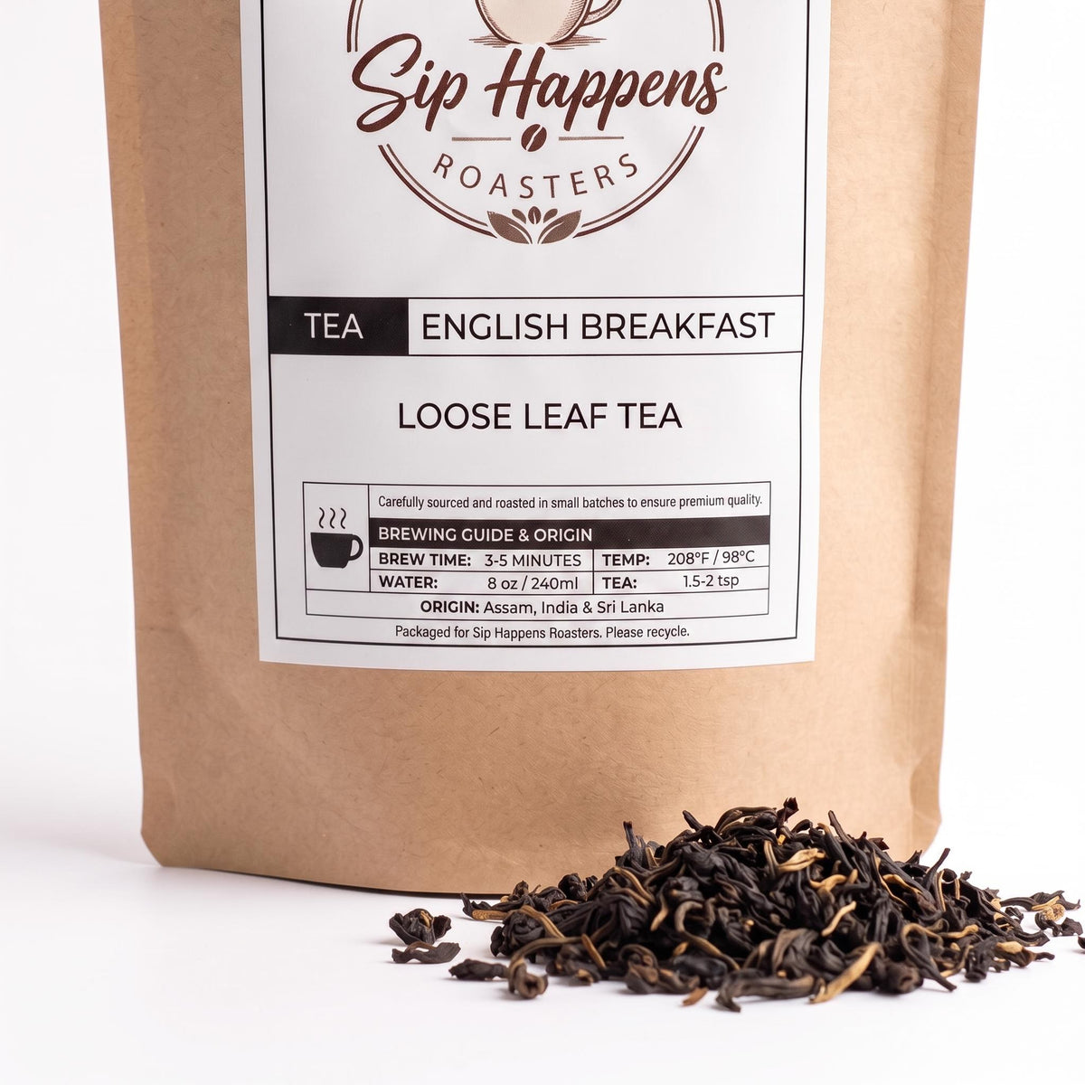 English Breakfast tea pouch showing Brew guide 
