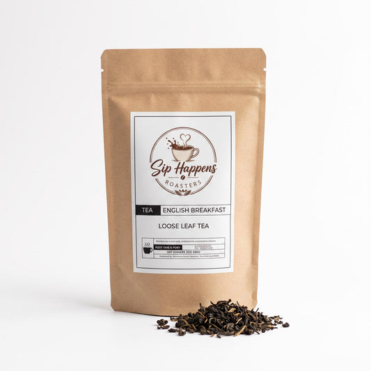 Sip Happens English Breakfast loose leaf black tea 3 oz artisan craft pouch