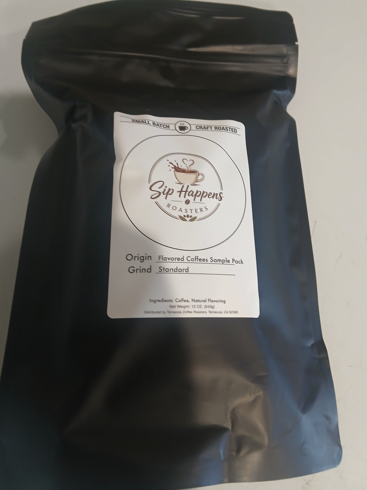 Sip Happens Roasters Flavored Sample Pack French Vanilla, Hazelnut, Caramel, Mocha, Cinnamon Hazelnut and Cinnamon Roll