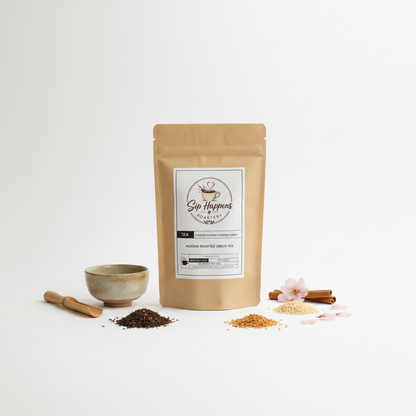 Sip Happens Hojicha roasted Japanese green tea loose leaf 3 oz pouch