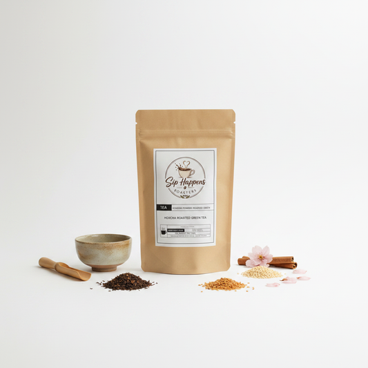 Sip Happens Hojicha roasted Japanese green tea loose leaf 3 oz pouch