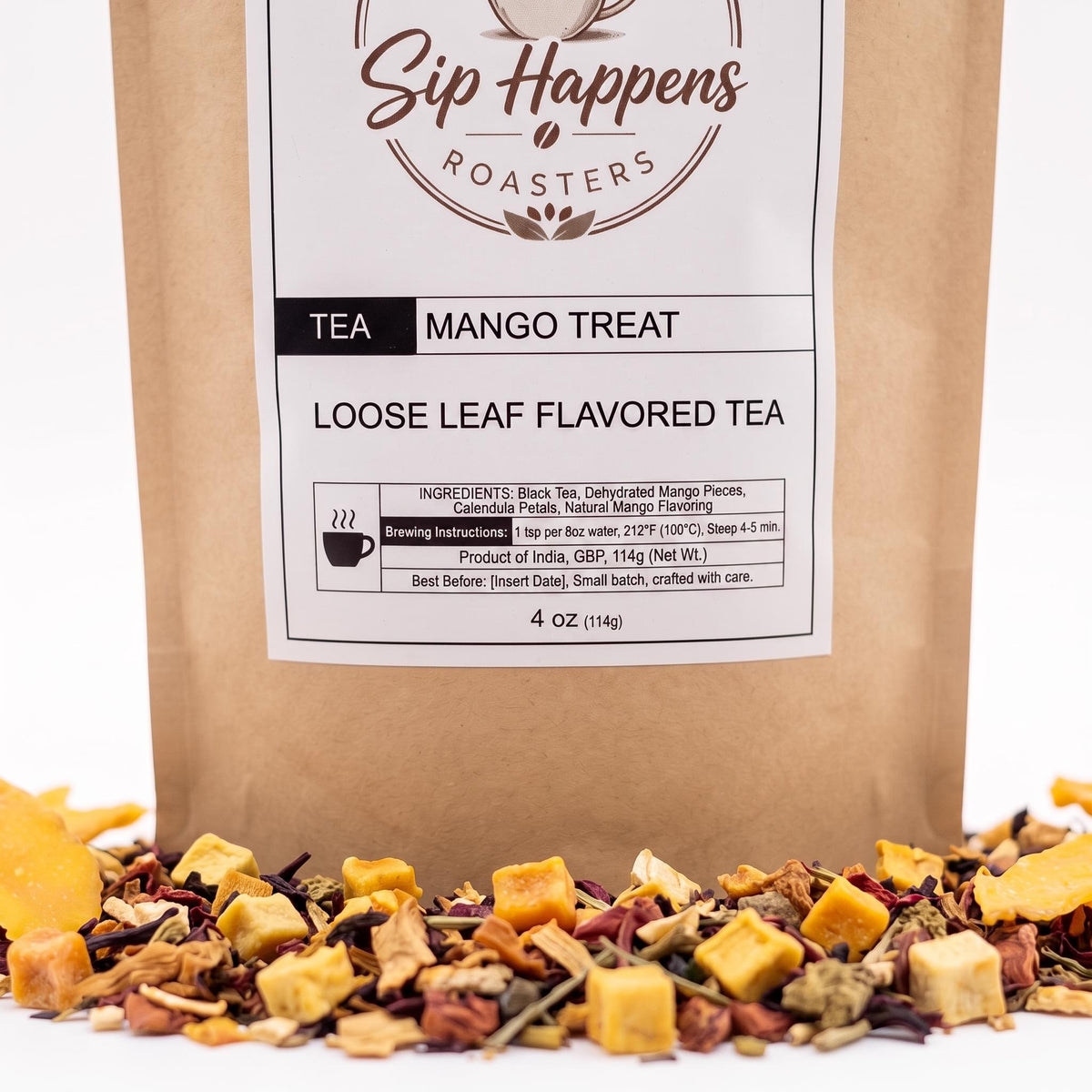 Dried golden mango chunks candied pineapple pieces and sunny herbal blossoms