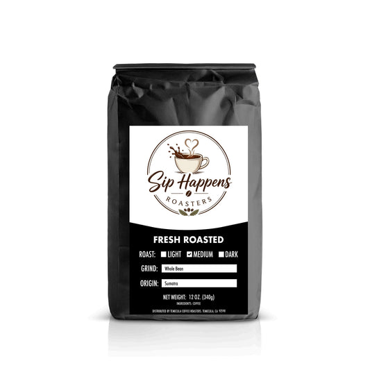 Sumatra Mandheling Single Origin Coffee by Sip Happens Roasters - Fresh Roasted Low Acid Whole Bean & Ground Coffee Bag
